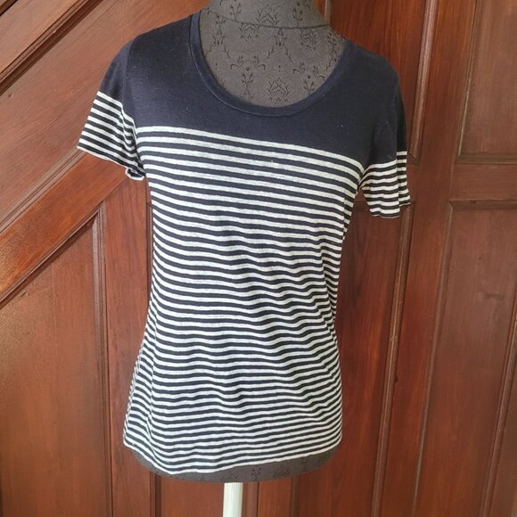 J. Crew Navy & White Striped Linen T-Shirt S - Picture 1 of 5